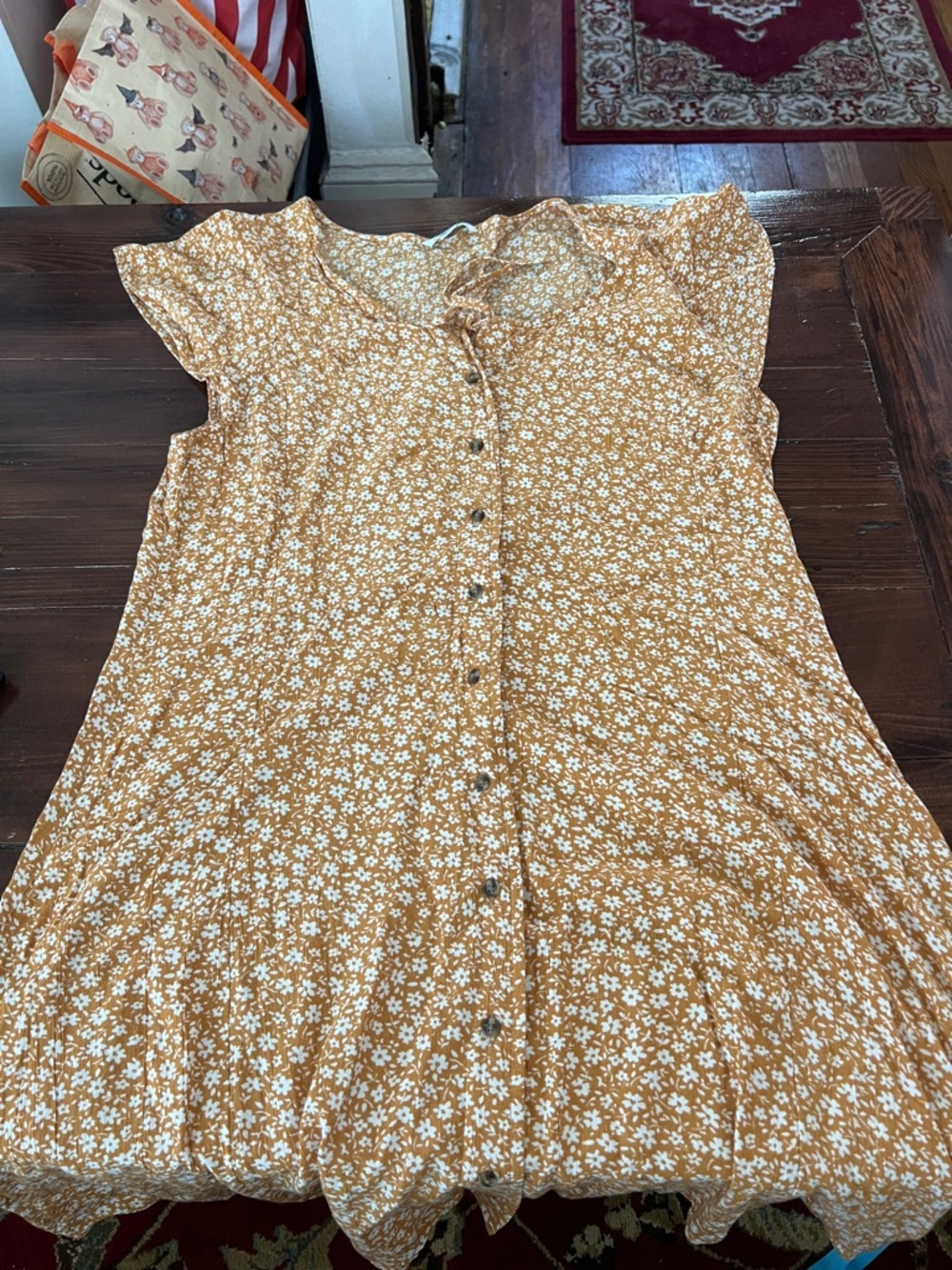 American Eagle Outfitters Mustard Yellow Floral Button-Front Dress